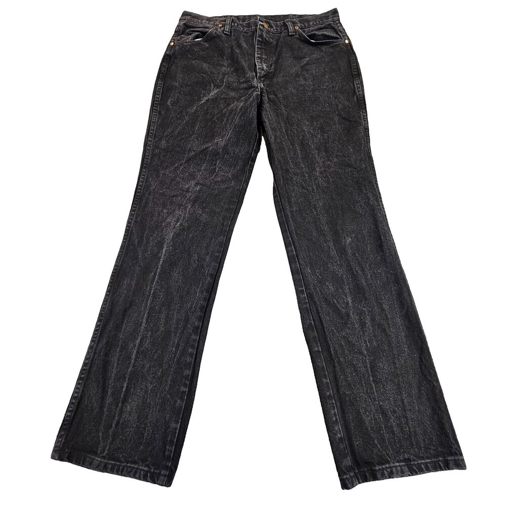 Wrangler Jeans Mens 36x32 Black Boot Cut Slim Fit Cowboy Cut Faded Rodeo Western